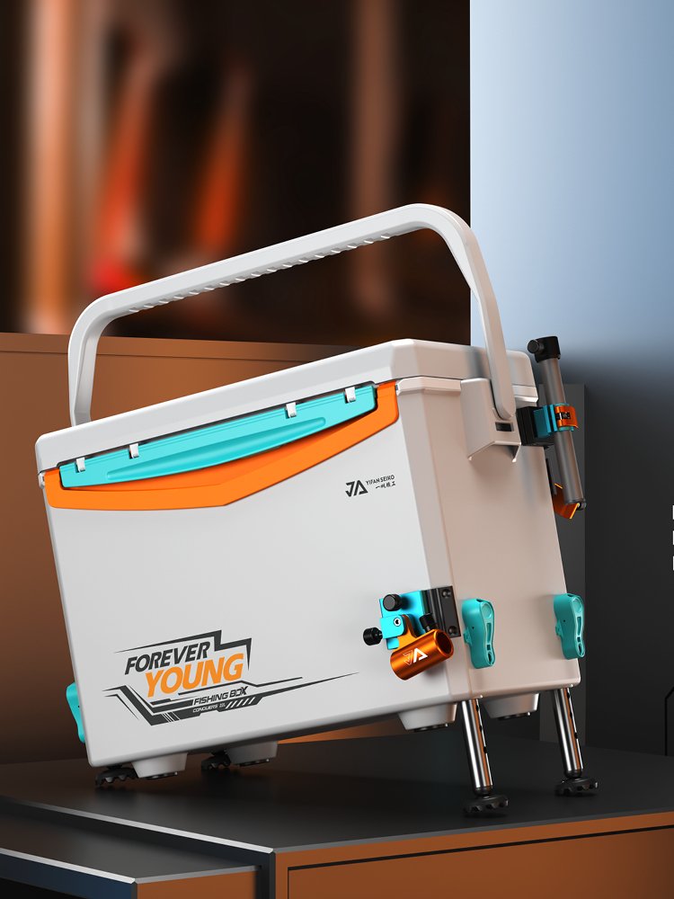 A NEW 22L GLACIAL ORANGE FISHING BOX WITH A LIGHT, MULTI-PURPOSE HORN SPARE TO CATCH A FISHING TANK
